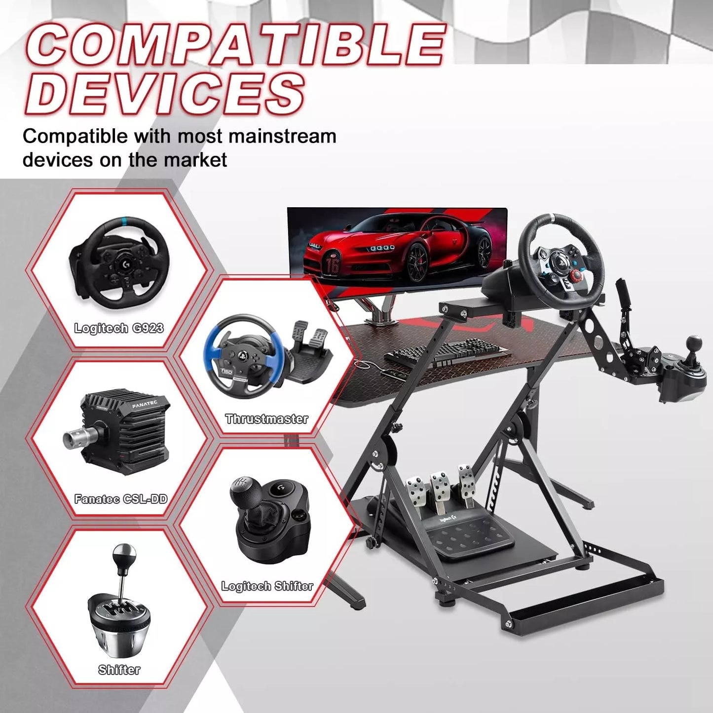 Hottoby Racing Wheel Stand with Seat Fixed Slot Fit Logitech G29 G920 G923 T300