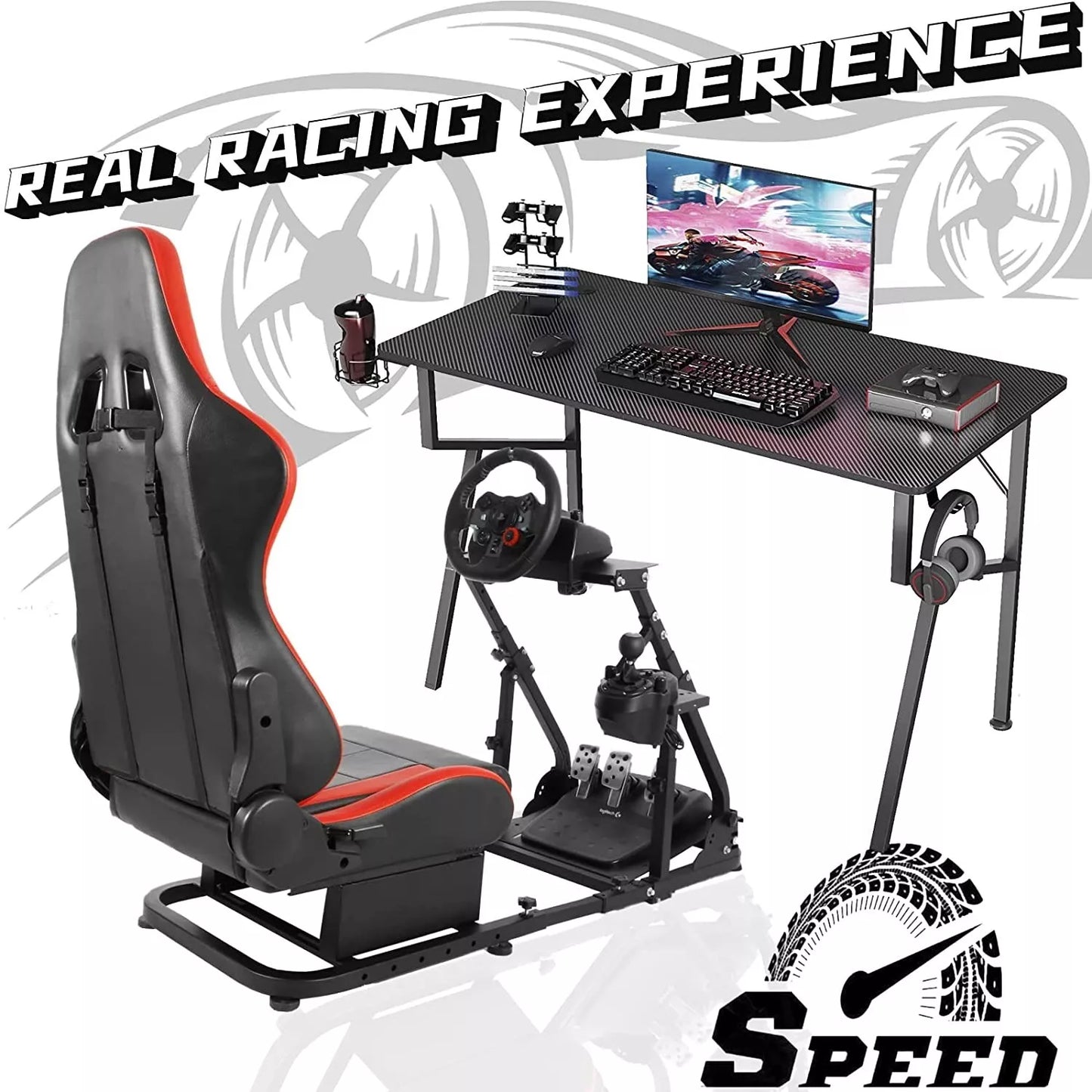 Hottoby Racing Simulator Cockpit with Seat Foldable Fit Logitech G920 G923 T300