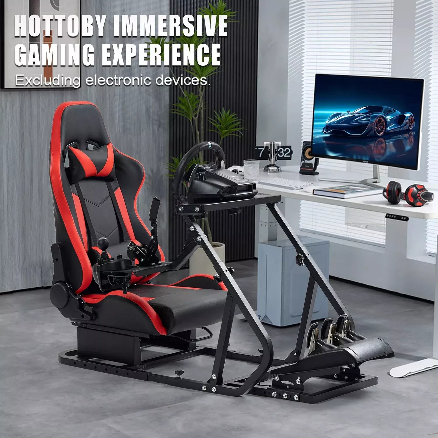 Hottoby Racing Simulator Cockpit with Seat Fit Logitech G923 G29 Fanatec GT-PRO