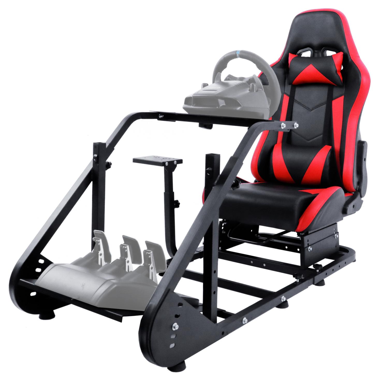 Hottoby Racing Wheel Stand With Red Racing Seat Adjustable Racing Simulator Cockpit for Logitech G25 G27 G29 G920