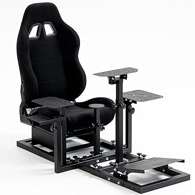 Hottoby Flight Racing Simulator Cockpit with Black Seat Adjustable&Shifter Platform Upgrade Fit for Logitech/Thrustmaster/Hotas Warthog G29,G920,X52,PXN Multi-Function&Stable,Includes Frame Seat Only