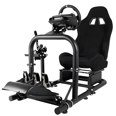 Hottoby Racing Driving Simulator Cockpit with BlackSeat Stability Upgrade Fit for Logitech/Thrustmaster/Fanatec G27,G29,G920,G923,T300RS &CSL-DD Wheel Frame,No Steering Wheel,Pedal,Handbrake