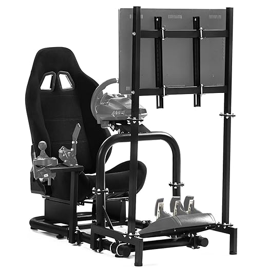 Hottoby Adjustable Racing Cockpit with TV Stand Black Seat Fit for Logitech,Thrustmaster,Fanatec,G920,T500,Wheel Shifter Pedals TV NOT Included