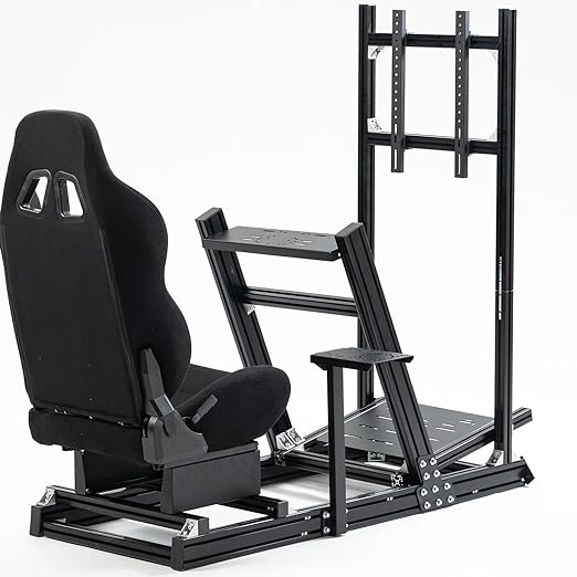 Hottoby F1 Racing Simulaor Cockpit Aluminum Profile Truck Simulator with BlackSeat&Monitor Frame Fit for Logitech/Thrustmaster/Fanatec G29,G923&T80 Professional,No Handbrake,Pedals,Steering Wheel