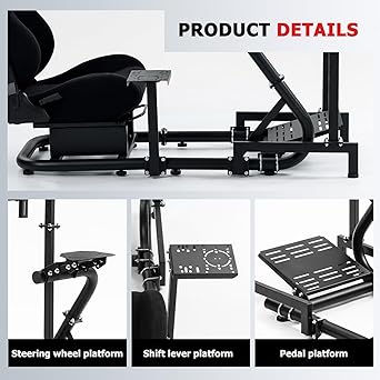 Hottoby Racing Cockpit with TV Stand &Black Seat Fit for Logitech,Thrustmaster,Fanatec,G25,G920,T500,Wheel Shifter Pedals NOT Included