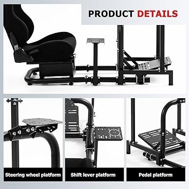 Hottoby Adjustable Racing Cockpit with TV Stand Black Seat Fit for Logitech,Thrustmaster,Fanatec,G920,T500,Wheel Shifter Pedals TV NOT Included