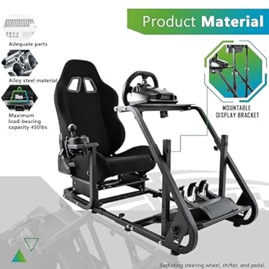 Hottoby Adjustable Sim Racing Cockpit with Black Seat Mountable Monitor Stand Fit for Logitech/Thrustmaster/Fanatec G920 G923 G29 Frame Double Arm Reinforcement No Steering Wheel,Pedal,Handbrake