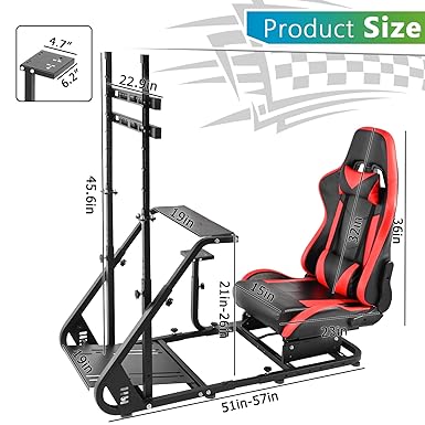 Hottoby Adjustable Sim Racing Cockpit with Red Seat Monitor Frame Fit for Logitech/Thrustmaster/Fanatec G920 G923 G29 T80,Frame Double Arm Reinforcement,No Steering Wheel,Pedal,Handbra