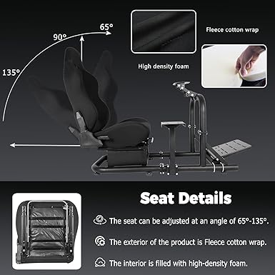 Hottoby Racing Driving Simulator Cockpit with BlackSeat Stability Upgrade Fit for Logitech/Thrustmaster/Fanatec G27,G29,G920,G923,T300RS &CSL-DD Wheel Frame,No Steering Wheel,Pedal,Handbrake