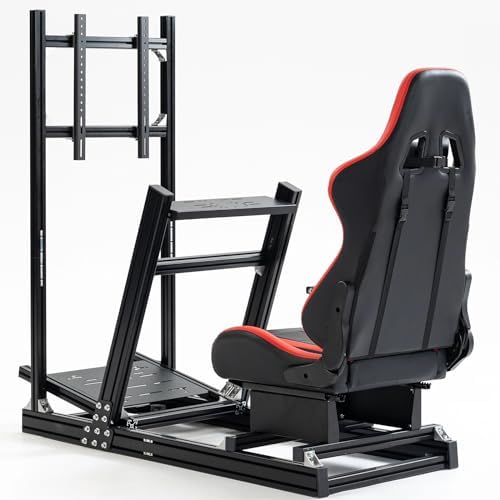 Hottoby F1 Racing Simulaor Cockpit Aluminum Profile Truck Simulator with Red Seat&Monitor Frame Fit for Logitech/Thrustmaster/Fanatec G920,G923&T80 Professional,No Handbrake,Pedals,Steering Wheel