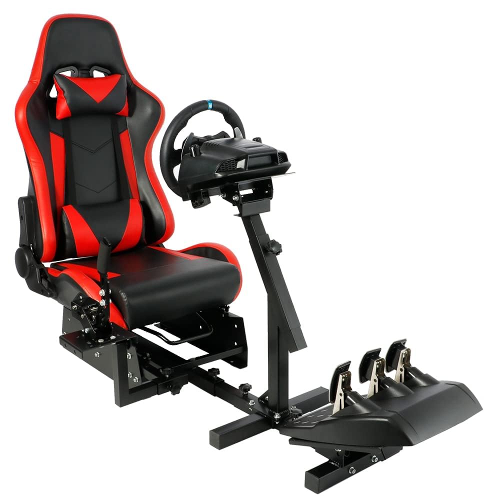 Racing Simulator Cockpit with Red Seat Multi-level Adjustment Fit for Logitech/Thrustmaster/Fanatec G29,G920,G923&T300RS&CSL-DD One-Piece Cockpit,Wheel,Handbrake and Pedals Not Included Brand: Generic