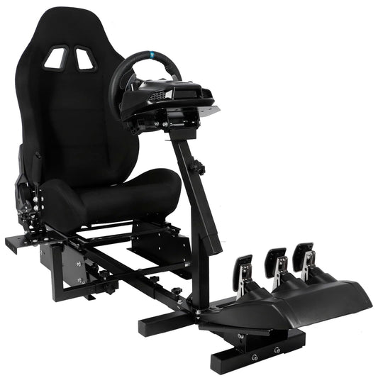 Racing Simulator Cockpit with BlackSeat Multi-level Adjustment Fit for Logitech/Thrustmaster/Fanatec G29,G920,G923&T300RS&CSL-DD One-Piece Cockpit,Wheel,Handbrake and Pedals Not Included