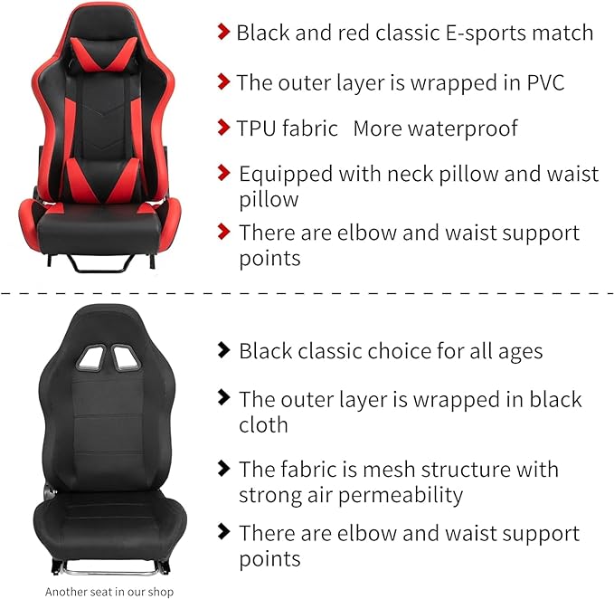 Hottoby Ergonomic Racing Seat with Adjustable Double Slides Fit Racing Simulator Cockpit Wheel Stand Gaming Chair Video Game Chairs PVC 180 Degree Fully Reclining Seat-Red