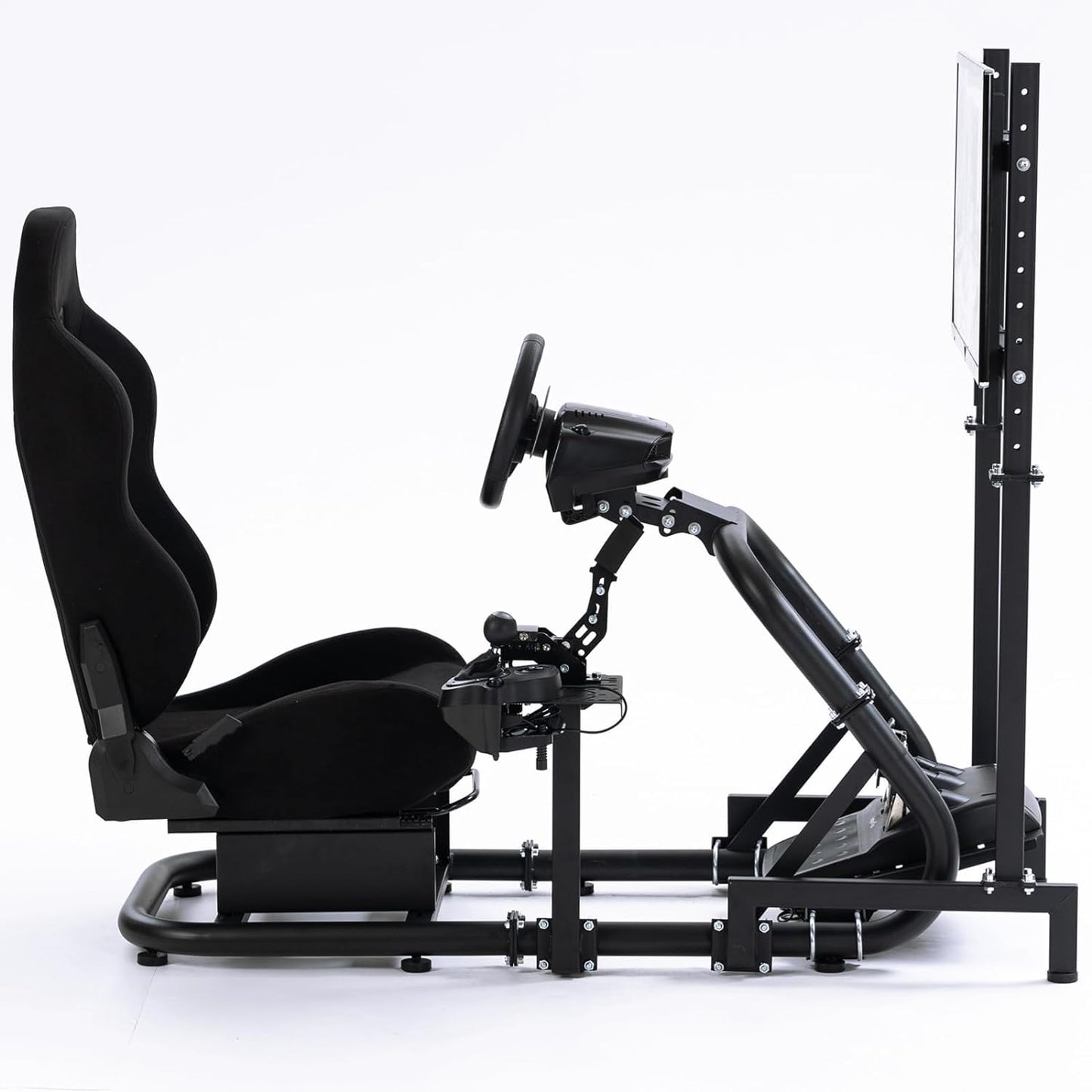 Racing Simulator Cockpit with TV Stand&Seat Adjustable Fit for Logitech I Thrustmaster I FANATEC G920,Double Arm Triangle Support,Shifter Platform Upgrade,No Wheel Pedal TV Handbrake