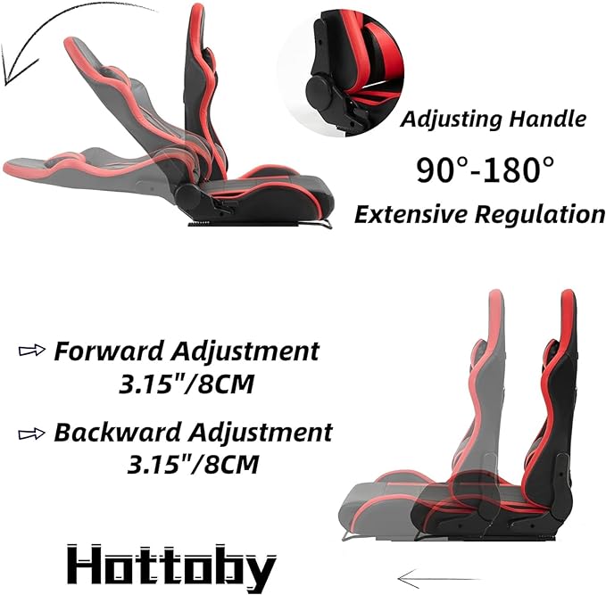 Hottoby Ergonomic Racing Seat with Adjustable Double Slides Fit Racing Simulator Cockpit Wheel Stand Gaming Chair Video Game Chairs PVC 180 Degree Fully Reclining Seat-Red