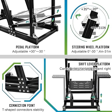 Hottoby F1 Racing Simulaor Cockpit Aluminum Profile Truck Simulator with BlackSeat&Monitor Frame Fit for Logitech/Thrustmaster/Fanatec G29,G923&T80 Professional,No Handbrake,Pedals,Steering Wheel