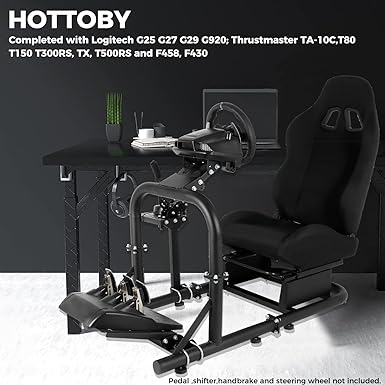 Hottoby Racing Driving Simulator Cockpit with BlackSeat Stability Upgrade Fit for Logitech/Thrustmaster/Fanatec G27,G29,G920,G923,T300RS &CSL-DD Wheel Frame,No Steering Wheel,Pedal,Handbrake