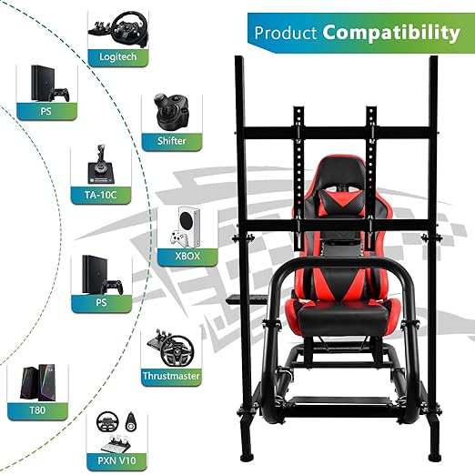 Hottoby Adjustable Racing Cockpit with TV Stand Red Seat Fit for Logitech,Thrustmaster,Fanatec,G923,G920,T500,Wheel Shifter Pedals TV NOT Included