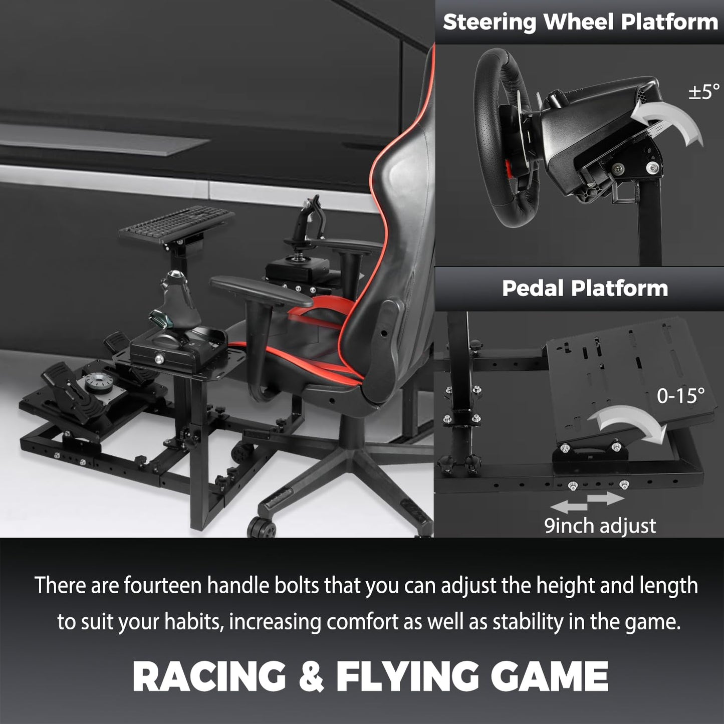 Flight Racing Simulator Cockpit Game Stand Fit for Thrustmaster HOTAS Warthog,Logitech G29 G920 G923, Not Included Wheels,Pedals,Throttle,Joystick