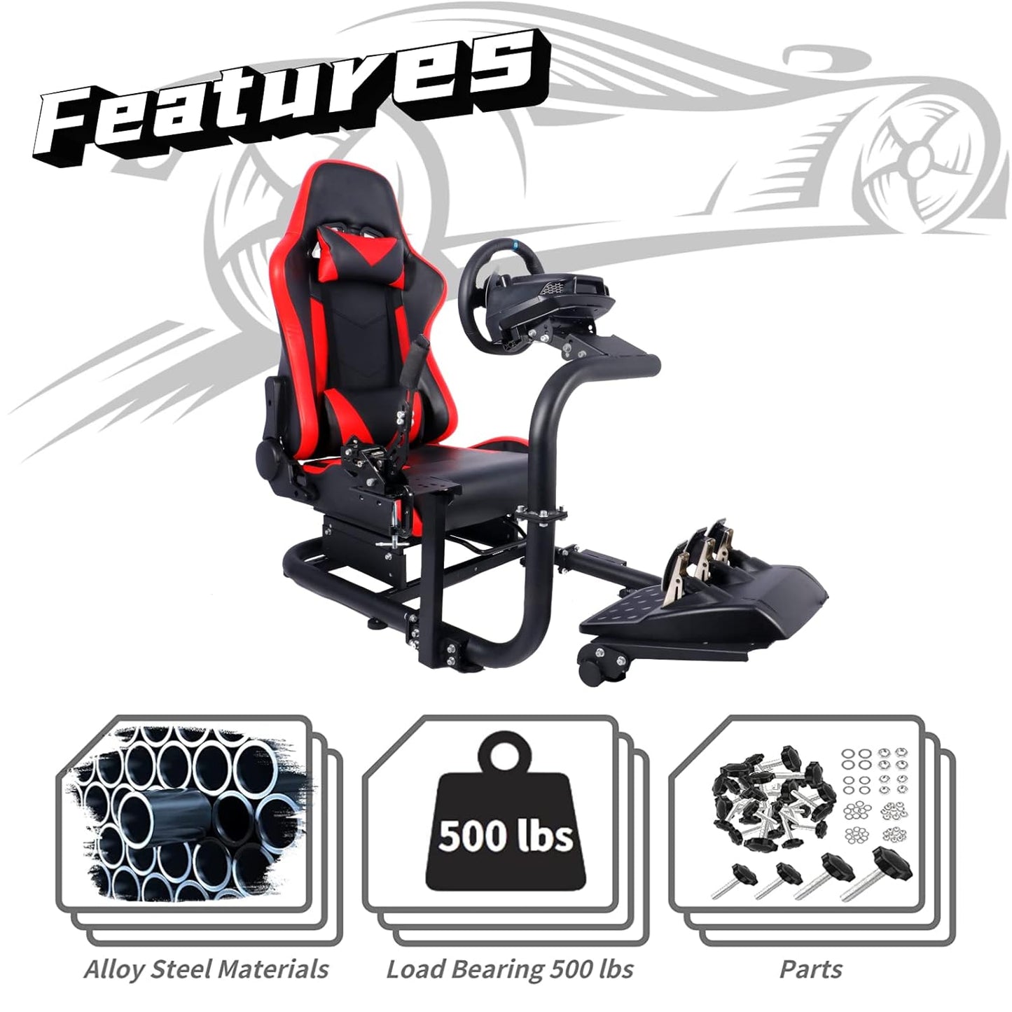 Racing Driving Simulator Cockpit with Red Seat Stand Adjustable&Thick Circular Tube Fit for Logitech/Thrustmaster G29,G920,G923&T300RS Flexible Use of Legs&Stable,No Steering Wheel,Shifter,Pedal