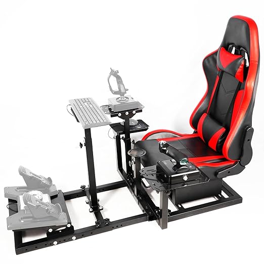 Hottoby Flight Racing Simulator Cockpit with Red Seat Adjustable&Shifter Platform Upgrade Fit for Logitech/Thrustmaster/Hotas Warthog G29,G920,X52,PXN Multi-Function&Stable