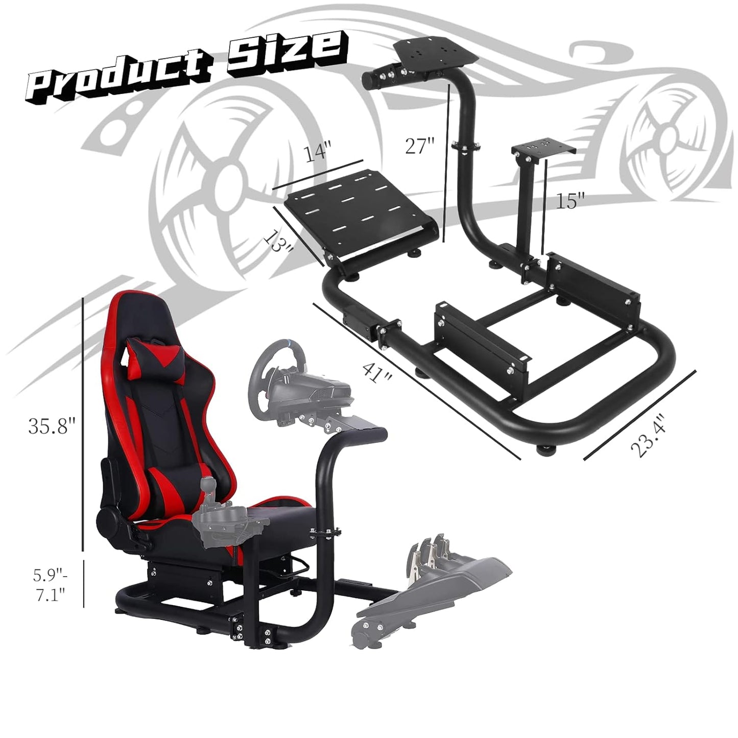 Racing Driving Simulator Cockpit with Red Seat Stand Adjustable&Thick Circular Tube Fit for Logitech/Thrustmaster G29,G920,G923&T300RS Flexible Use of Legs&Stable,No Steering Wheel,Shifter,Pedal