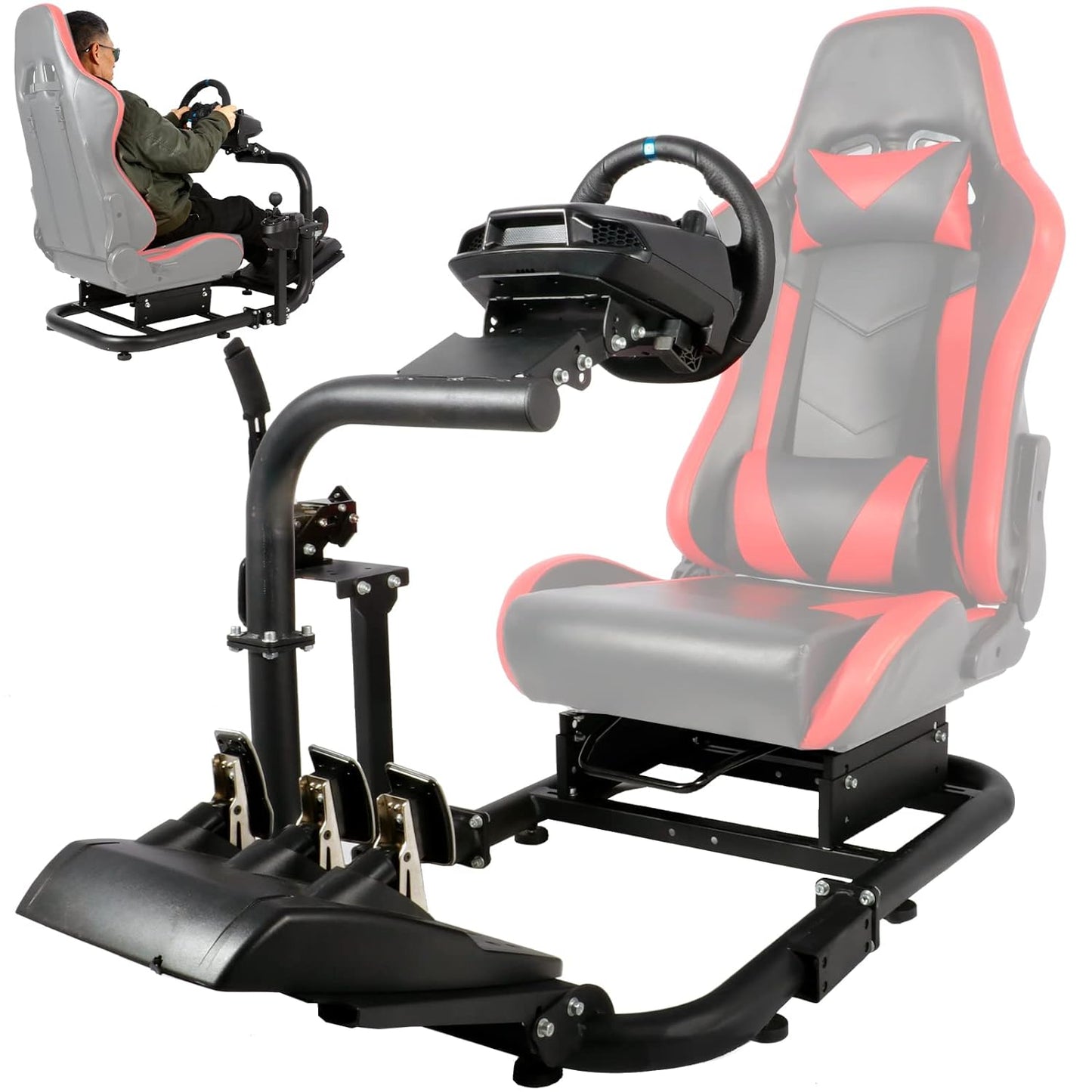 Racing Simulator Cockpit Frame Adjustable&Thick Circular Tube Fit for Logitech/Thrustmaster G29,G920,G923&T300RS Flexible Use of Legs,No Steering Wheel,Pedal,Shifter,Seat