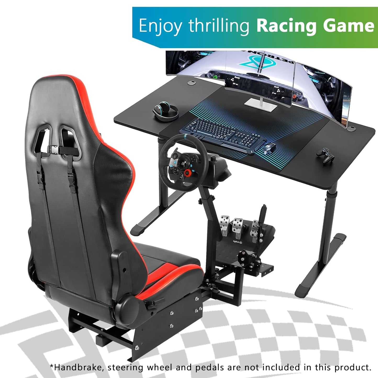 Racing Simulator Cockpit with Red Seat Multi-level Adjustment Fit for Logitech/Thrustmaster/Fanatec G29,G920,G923&T300RS&CSL-DD One-Piece Cockpit,Wheel,Handbrake and Pedals Not Included Brand: Generic