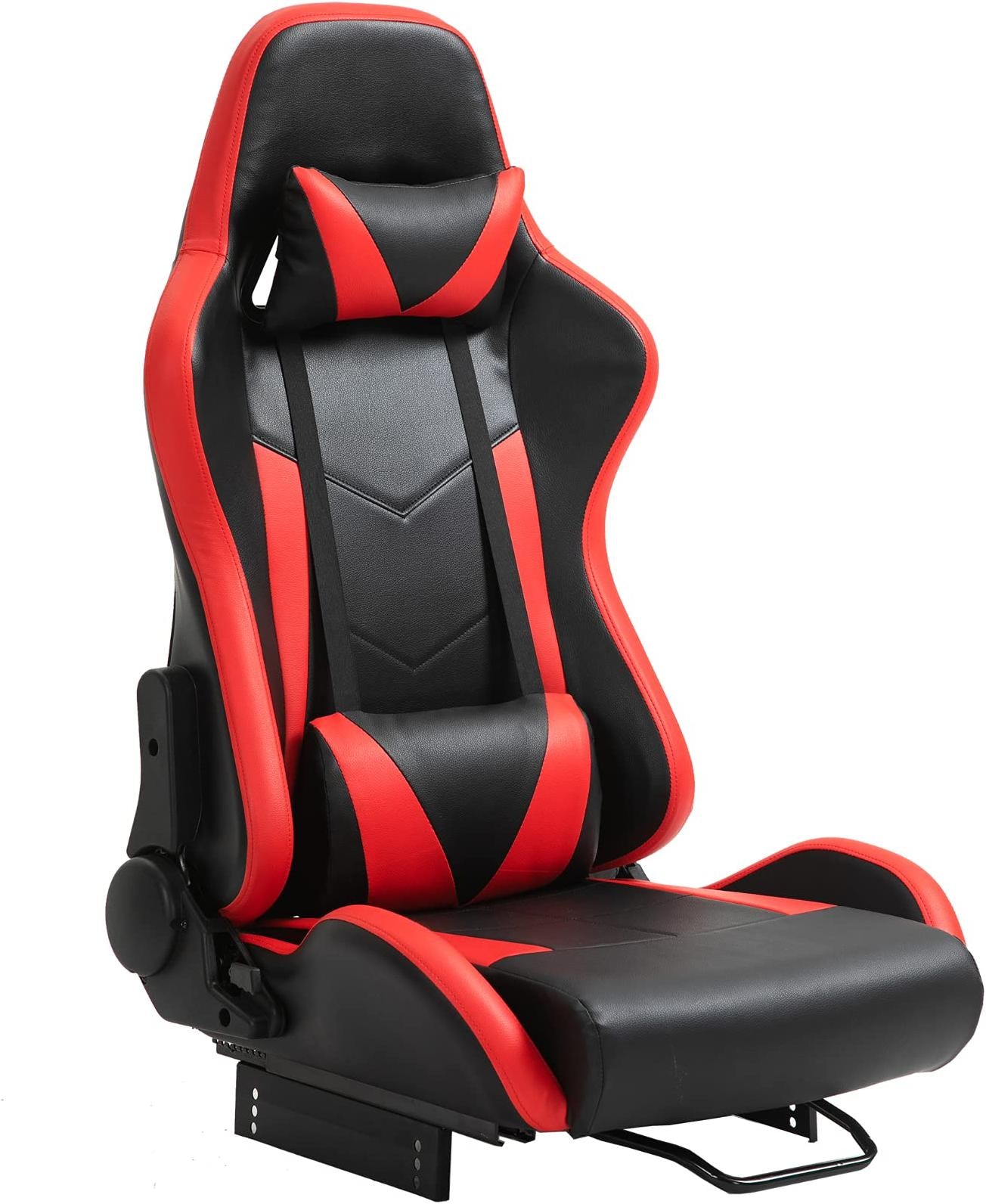 Hottoby Ergonomic Racing Seat with Adjustable Double Slides Fit Racing Simulator Cockpit Wheel Stand Gaming Chair Video Game Chairs PVC 180 Degree Fully Reclining Seat-Red