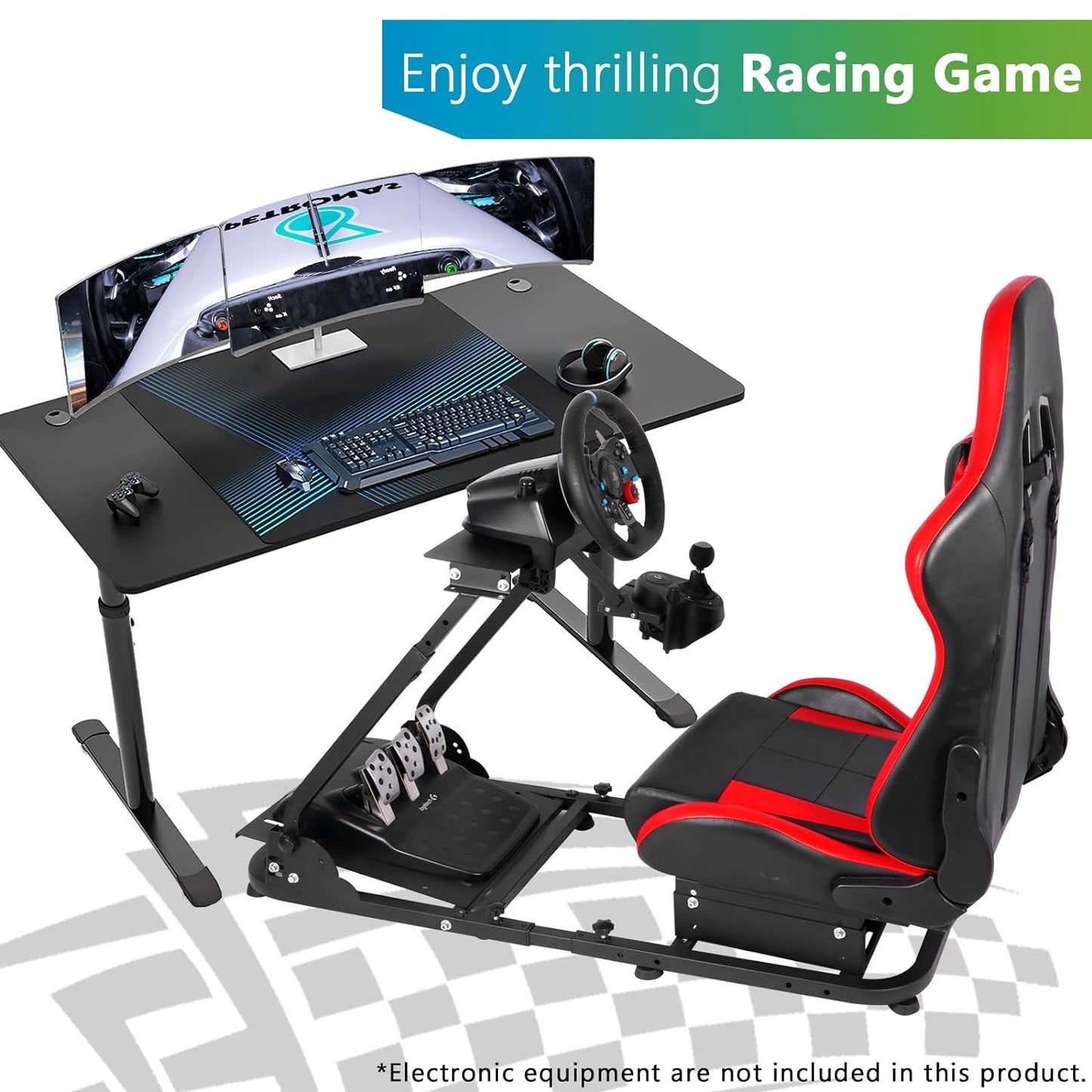 Foldable Racing Simulator Cockpit Stand with Red Seat Fit for Logitech/Thrustmaster G25,G27,G29,G920,G923&T300RS,TX,T80,Multi-Angle Adjustment Sim Cockpit,No Steering Wheel,HandBrake,Pedals