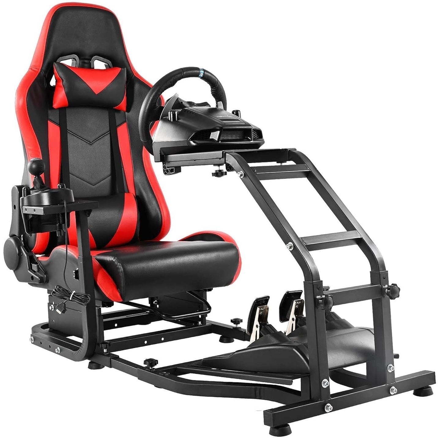 Steering Wheel Stand Racing Cockpit with Red Seat Unobstructed Design for Both Legs Fit for Logitech/Thrustmaster G29,G920,G923,G25,T300RS,T80,T150 Adjustable No Steering Wheel, Handbrake, Pedals