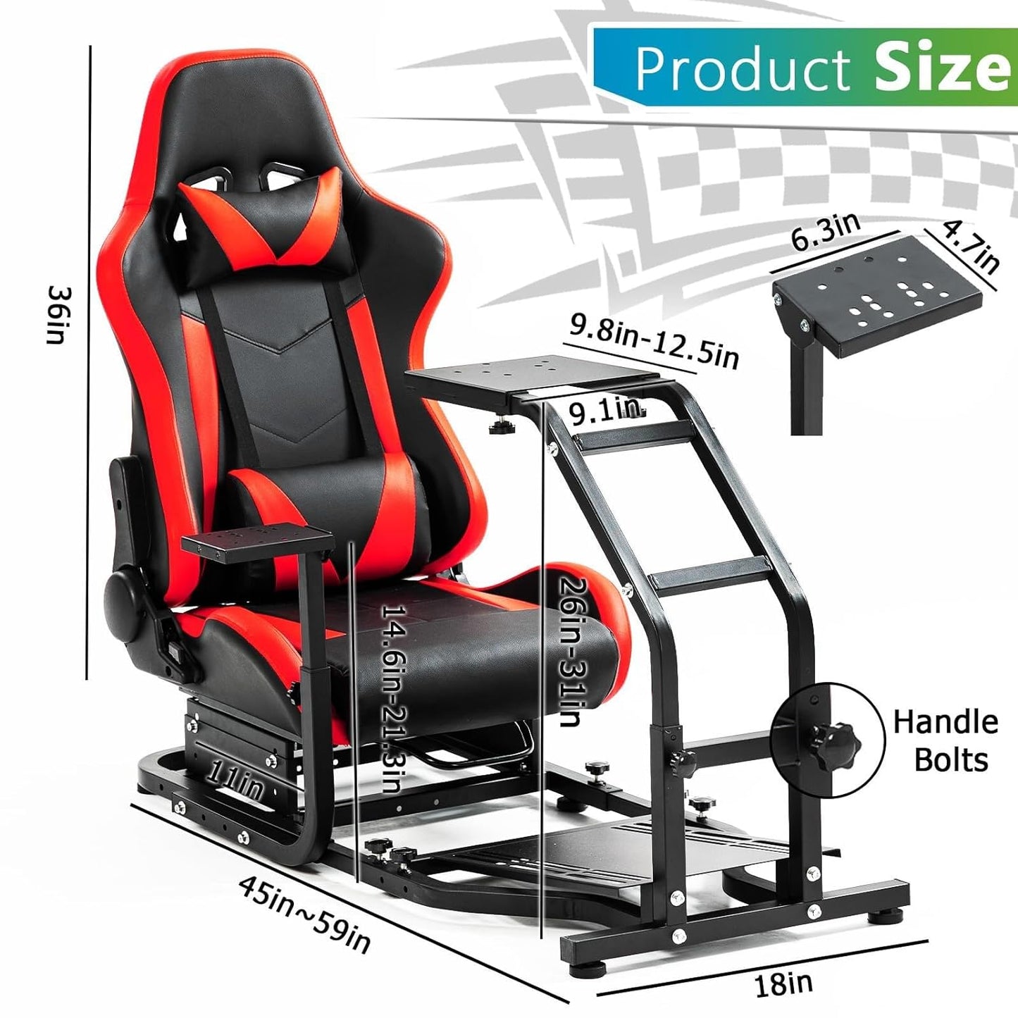 Steering Wheel Stand Racing Cockpit with Red Seat Unobstructed Design for Both Legs Fit for Logitech/Thrustmaster G29,G920,G923,G25,T300RS,T80,T150 Adjustable No Steering Wheel, Handbrake, Pedals