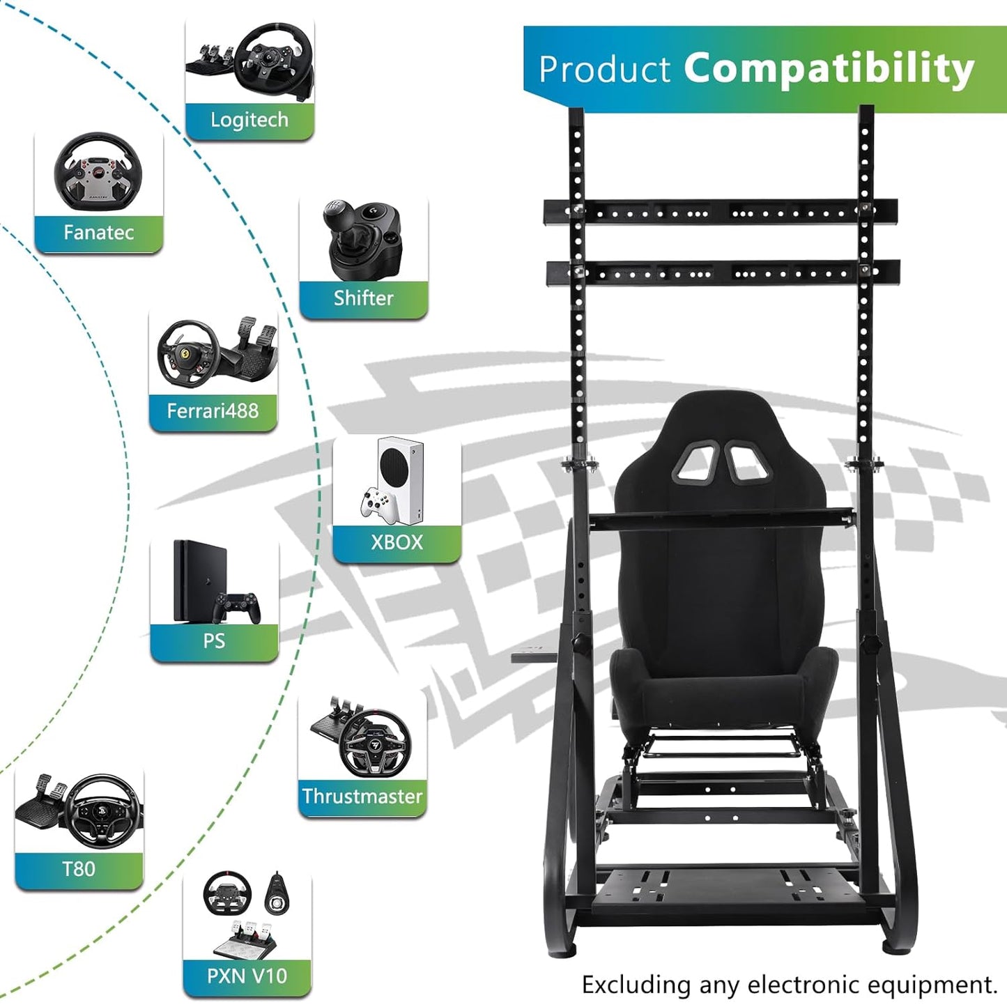 Adjustable Driving Racing Cockpit with Seat Monitor Frame Fit for Logitech/Thrustmaster/Fanatec G920 G923 G29 T80,Frame Double Arm Reinforcement,No Steering Wheel,Pedal,Handbrake,Display