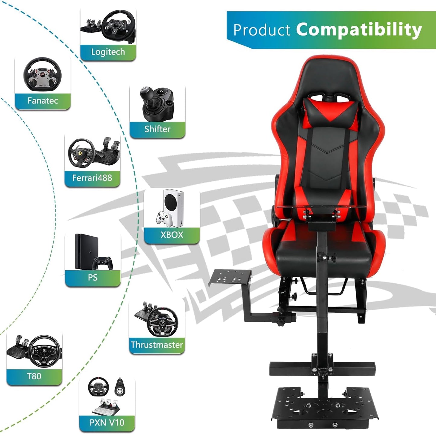 Racing Simulator Cockpit with Red Seat Multi-level Adjustment Fit for Logitech/Thrustmaster/Fanatec G29,G920,G923&T300RS&CSL-DD One-Piece Cockpit,Wheel,Handbrake and Pedals Not Included Brand: Generic