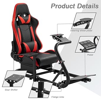 Hottoby Adjustable Racing Cockpit Red Seat Fit for Logitech, Thrustmaster,Fanatec,G923,G920,Wheel Shifter Pedals NOT Included