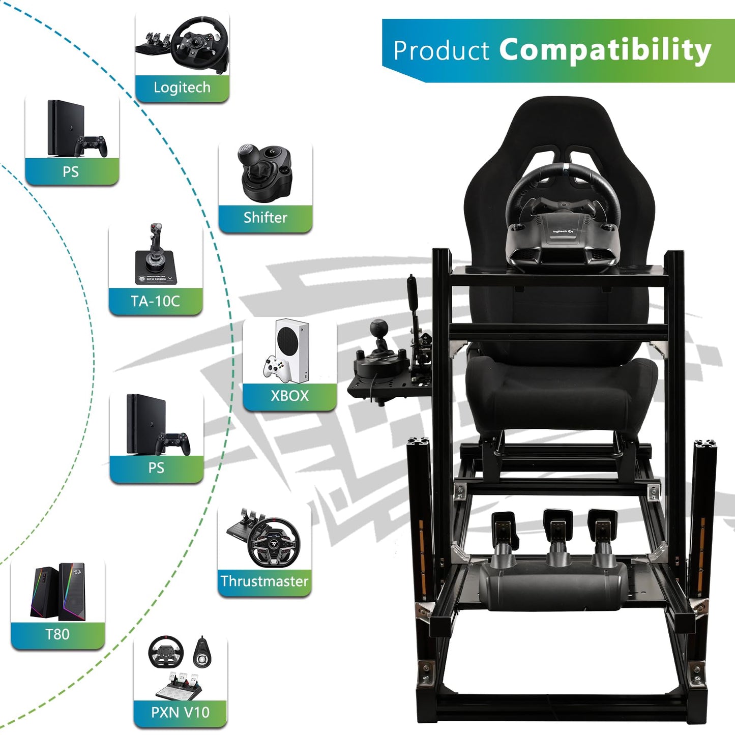 F1 Racing Simulaor Cockpit Aluminum Profile Truck Simulator with BlackSeat Fit for Logitech/Thrustmaster/Fanatec/Moza G920,G923 Professional&Expandability,No Handbrake,Pedals,Steering Wheel